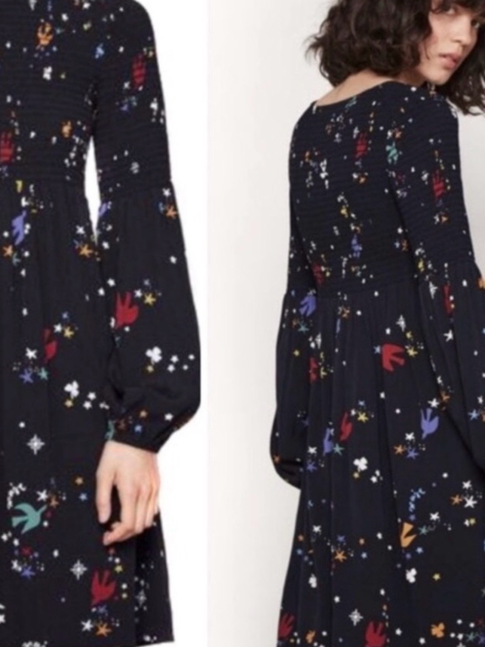 Maje Reskita smoked bird print dress
Size 3 Europe  us Large